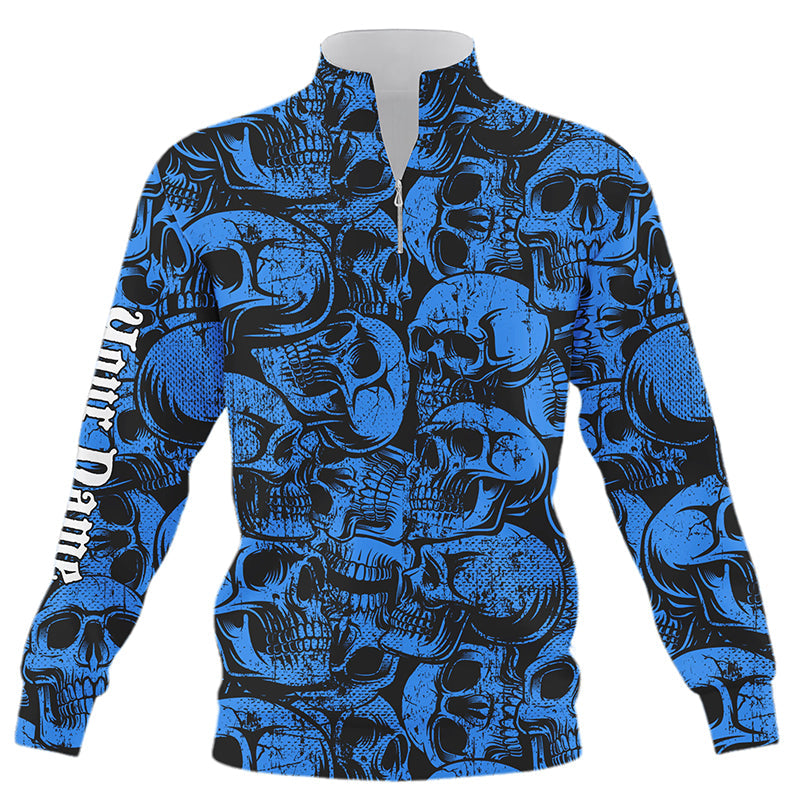 Blauer Skull-Camo Hoodie mit Viertelreißverschluss – Individuelles Golf Sweatshirt, das perfekte Geschenk für Golfer N8958