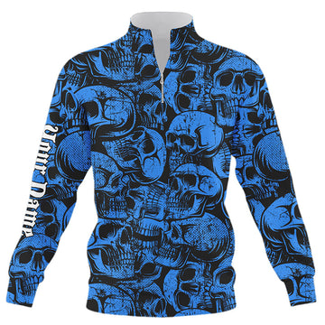 Blauer Skull-Camo Hoodie mit Viertelreißverschluss – Individuelles Golf Sweatshirt, das perfekte Geschenk für Golfer N8958