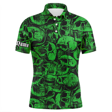 Grünes Skull-Camo-Muster Herren Golf-Polo-Shirt – Individuelles, cooles Golfshirt für Männer, das perfekte Golfgeschenk N8959