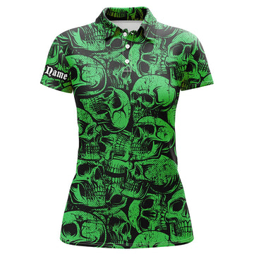 Damen Golf Polo-Shirt mit grünem Totenkopf-Camouflage-Muster – Individuell gestaltete, coole Golfshirts für Frauen, das perfekte Golfgeschenk N8959