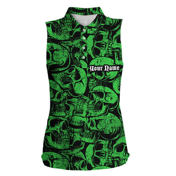 Grüne Skull-Camouflage Damen-Poloshirt ohne Ärmel – Individuelles, cooles Golfshirt für Damen, das beste Golfgeschenk N8959