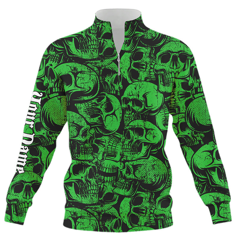 Grüner Skull-Camo-Muster Quarter-Zip Golf Sweatshirt – Individuelles, cooles Golf Sweatshirt, das beste Golfgeschenk N8959