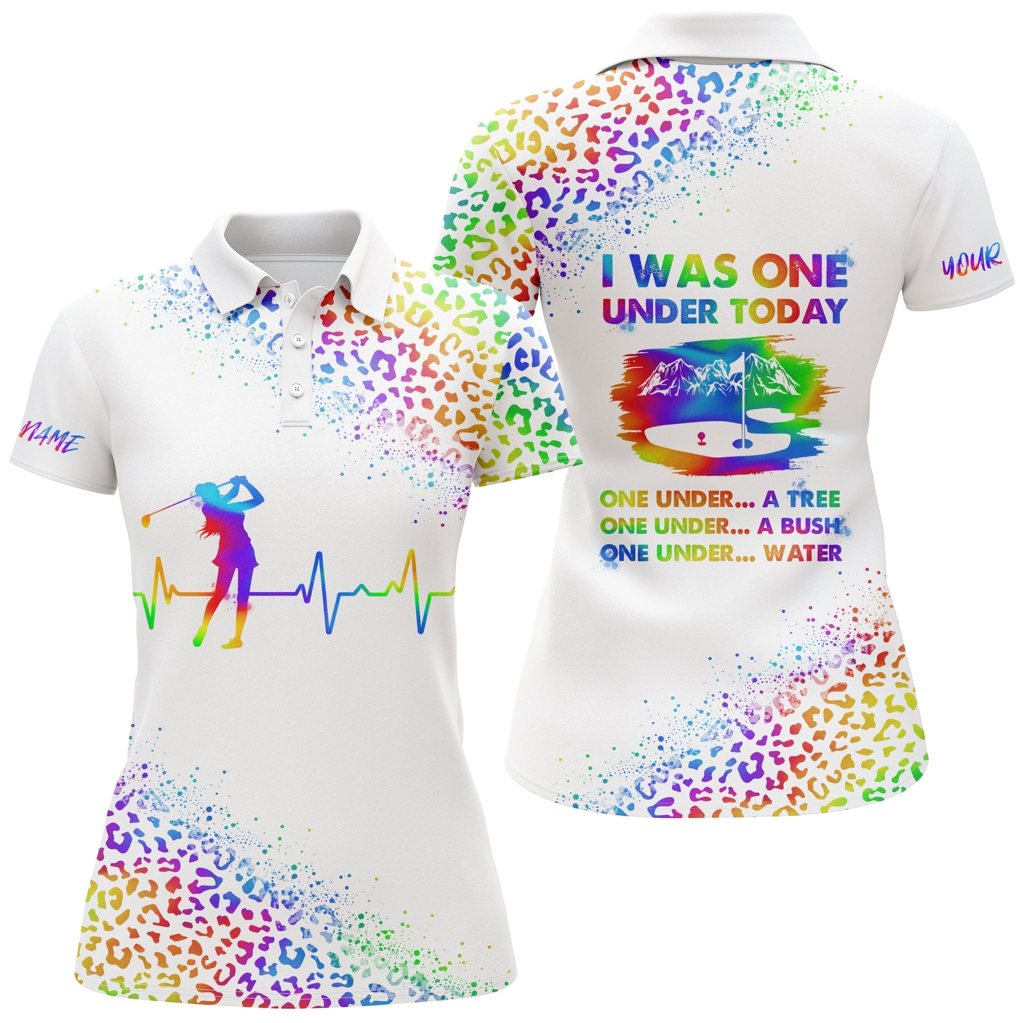 Personalisierte Damen Golf Poloshirts mit Wasserfarben-Leoparden-Design - Perfekt für einen fröhlichen Auftritt! N3481
