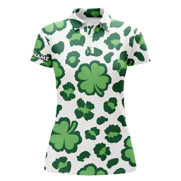 Elegantes Damen Golf Polo-Shirt mit Kleeblatt- und Leopardenmuster – Ideal für den St. Patrick's Day – Individuelles Golfgeschenk mit personalisiertem Namen N4743