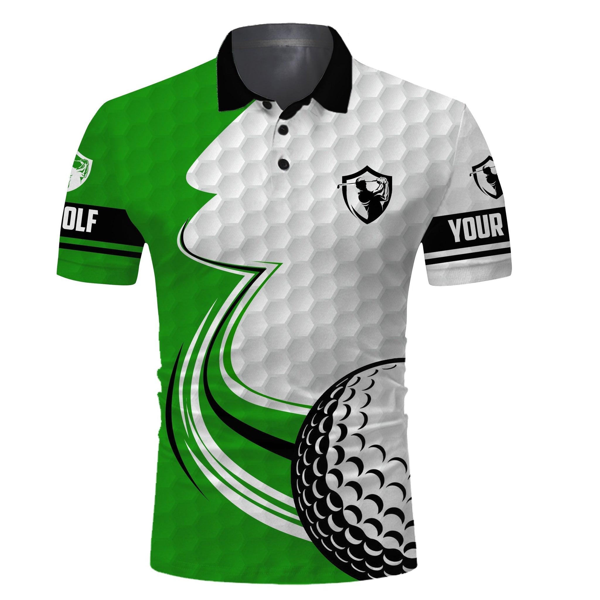 Personalisierte grüne und weiße Golfball Langarm-Poloshirt mit UV-Schutz - Individuelle Golfgeschenke für Herren N3485