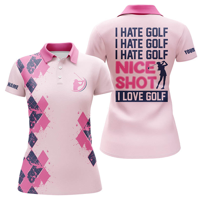 Personalisierte Damen Golf Polo-Shirt - "Ich hasse Golf, guter Schlag!" - Lustiges Golfgeschenk für Sie N4166