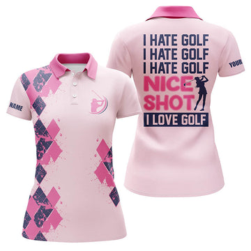 Personalisierte Damen Golf Polo-Shirt - "Ich hasse Golf, guter Schlag!" - Lustiges Golfgeschenk für Sie N4166