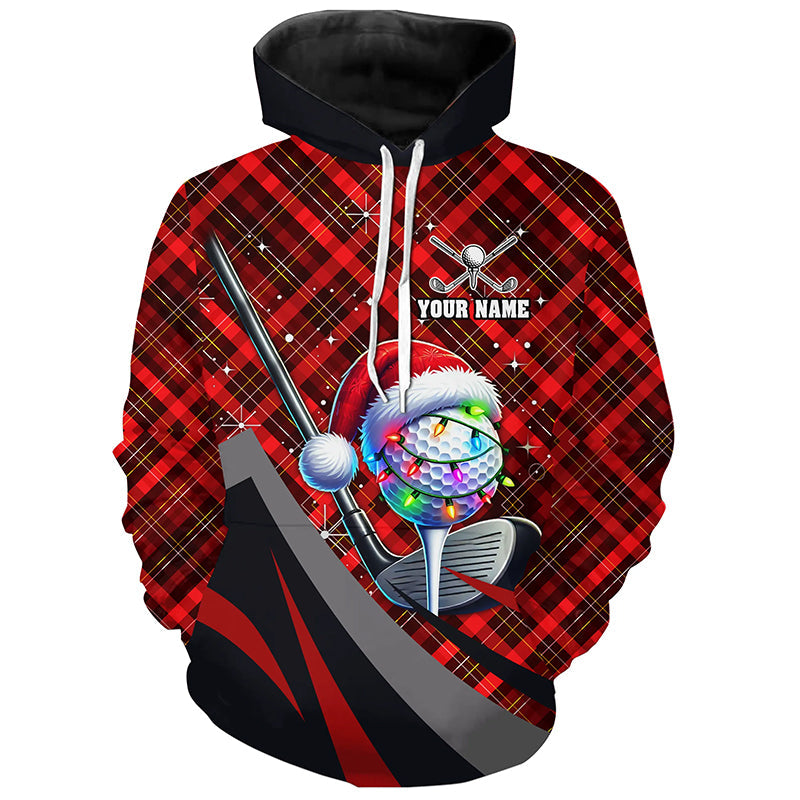 Rotkariertes Weihnachtsmuster Golf-Hoodie – Individuell gestalteter Xmas Golfpullover N8984