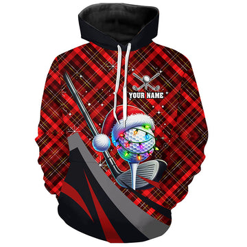 Rotkariertes Weihnachtsmuster Golf-Hoodie – Individuell gestalteter Xmas Golfpullover N8984