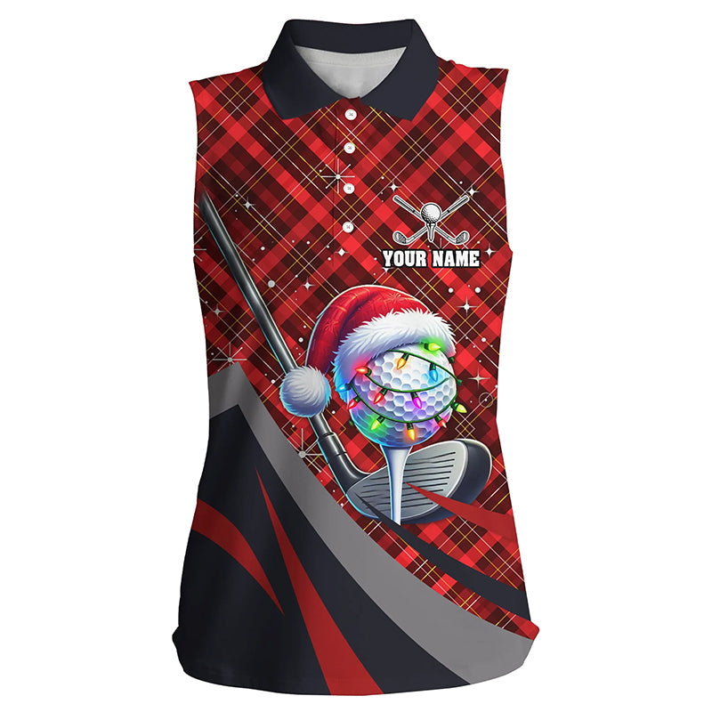 Rotes Karomuster Weihnachts-Golfpoloshirt für Damen – Ärmellos und individuell gestaltbar für festliche Golfausflüge N8984