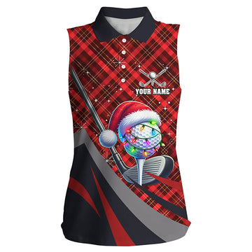 Rotes Karomuster Weihnachts-Golfpoloshirt für Damen – Ärmellos und individuell gestaltbar für festliche Golfausflüge N8984