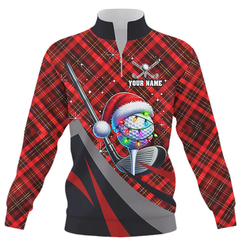 Rotkariertes Weihnachtsmuster Golfpullover mit halbem Reißverschluss – Individuelles Xmas Golf Sweatshirt N8984