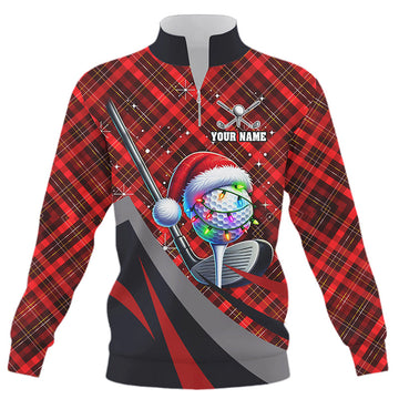 Rotkariertes Weihnachtsmuster Golfpullover mit halbem Reißverschluss – Individuelles Xmas Golf Sweatshirt N8984