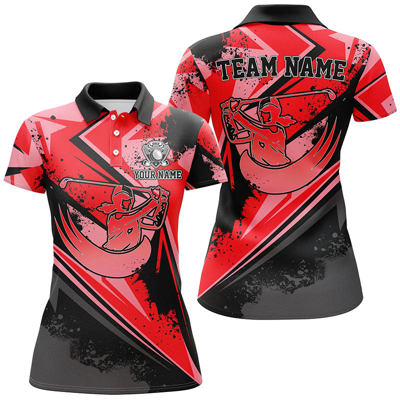 Damen Polo-Shirt im Roten Camouflage-Design - Individuell Gestaltet für Golferinnen - Stilvolle Golfbekleidung für Frauen N7051