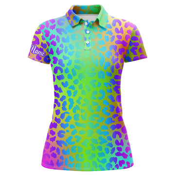 Stylisches Damen-Golfpoloshirt mit Neon-Regenbogen-Leopardenmuster – Individuell Gestaltbar N4750