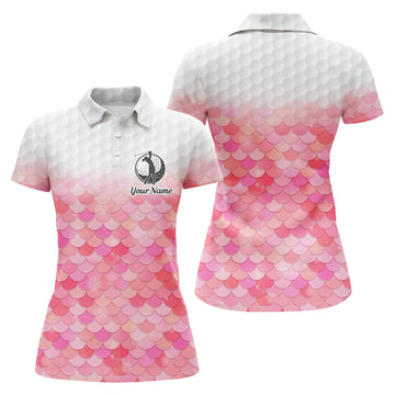 Stylisches Damen-Golfpoloshirt mit personalisierten Namen in pinken Meerjungfrauen-Schuppen N4753