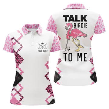 Stylisches Rosa Leopard Damen Golf Polo-Shirt - Individuell Gestaltet mit 'Sprich Birdie zu Mir' und Deinem Namen - Pink Flamingo Golfshirts N4984