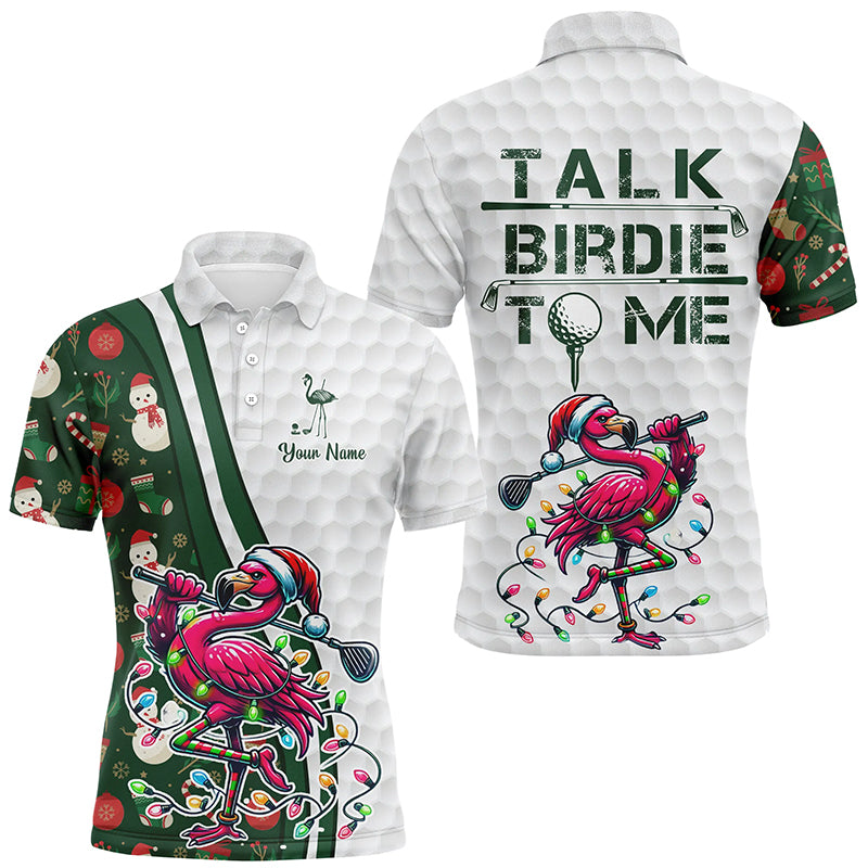Lustiges Herren-Golf-Polo mit individuellem Design – Pinker Flamingo für Weihnachten, "Talk Birdie to Me" N8991