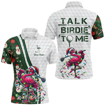 Lustiges Herren-Golf-Polo mit individuellem Design – Pinker Flamingo für Weihnachten, "Talk Birdie to Me" N8991