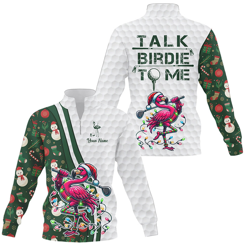 Lustiger Golf-Pullover mit Viertelreißverschluss – Individuelles Sweater mit pinkem Flamingo für Weihnachten – „Sprich Birdie zu mir“ N8991