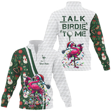 Lustiger Golf-Pullover mit Viertelreißverschluss – Individuelles Sweater mit pinkem Flamingo für Weihnachten – „Sprich Birdie zu mir“ N8991