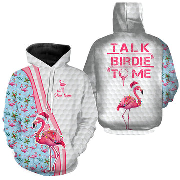 Lustige Golf-Hoodies mit rosa Flamingo – Blaue Weihnachts-Golfshirts „Sprich mit mir, Vögelchen!“ N8992