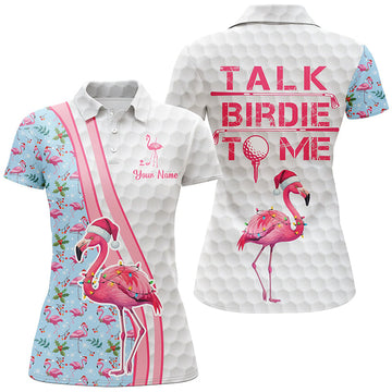 Lustiges Damen Golf-Polo mit individuellem pinken Flamingo - Weihnachts-Golfshirt „Sprich mit mir, Birdie!“ N8992