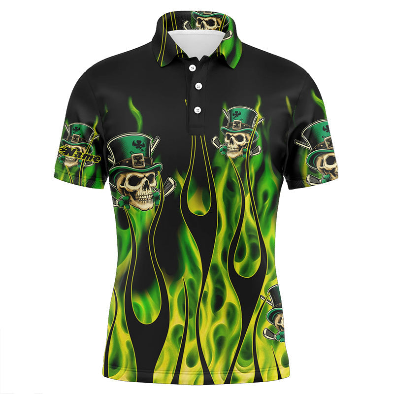 Grünes Golf-Polo für Herren mit Kleeblatt und Totenkopf – Individuelles St. Patrick's Day Golf-Outfit N7055