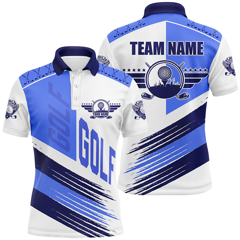 Blau-Weiße Herren Golf Poloshirts - Individuelle Team Golfbekleidung für Männer N7505