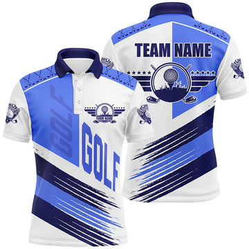 Blau-Weiße Herren Golf Poloshirts - Individuelle Team Golfbekleidung für Männer N7505