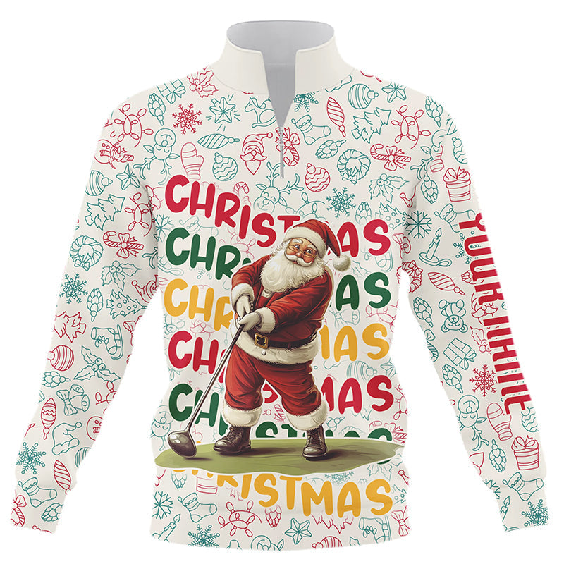 Lustiger Weihnachtsmann Viertel-Reißverschluss Golf-Sweatshirt – Individuelles Golf-Pullover Geschenkidee N8998
