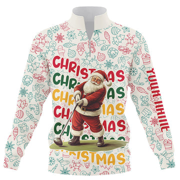 Lustiger Weihnachtsmann Viertel-Reißverschluss Golf-Sweatshirt – Individuelles Golf-Pullover Geschenkidee N8998