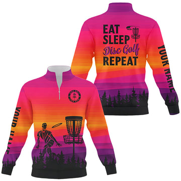 Gradient Hoodie mit Reißverschluss für Disc Golf – Individuell Gestaltet: Essen, Schlafen, Disc Golf, Wiederholen! N8999