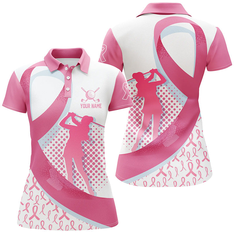 Individuelles Damen Golfpoloshirt zur Unterstützung der Brustkrebsvorsorge mit pinkem Schleifenmotiv N7059