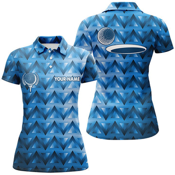 Elegantes Damen Golf Polo-Shirt mit blauem Dreiecksmuster – Individuelle Golfoberteile, das perfekte Geschenk für Golferinnen N7509