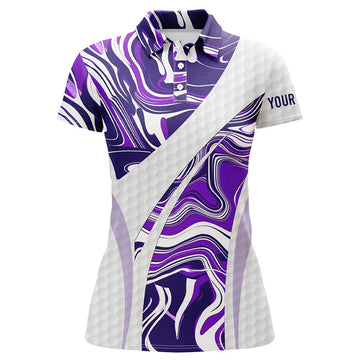 Stylisches lila Camouflage Damen Golf Polo mit individuellem weißen Golfball-Design – Perfekte Golfoberteile für Damen, Ideal als Geschenk für Golfspielerinnen N7511