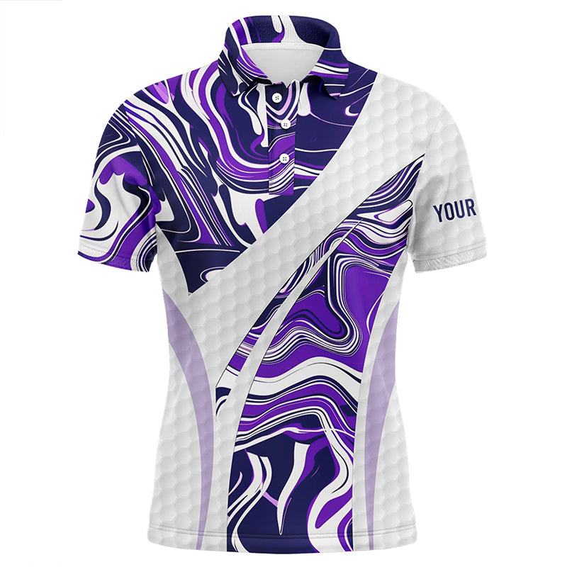 Herren Golf Polo Shirt in Lila Camouflage mit Individuellem Weißen Golfball-Design – Premium Golfoberteil, Perfektes Geschenk für Golf-Enthusiasten N7511