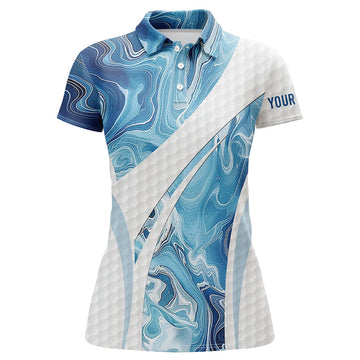 Blaues Camouflage Damen-Golfpoloshirt mit Weißem Golfball-Design – Ideale Golfoberteile für Damen, Perfektes Geschenk für Golferinnen N7512