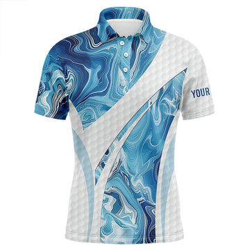 Herren Polo-Shirt in Blau mit Camouflage-Muster und weißem Golfball-Design – Das ideale Geschenk für Golfer N7512