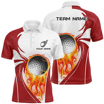 Personalisierbares Herren Golf Polo-Shirt mit Flammenmuster | Rot | Stilvolle Golfbekleidung für Männer N7062