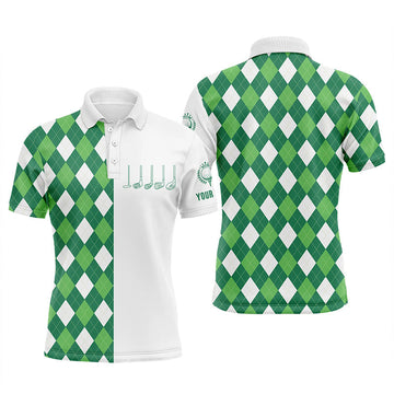 Herren Golf-Polo mit grün-weißer Argyle-Musterung – Individuelle Golfbekleidung N5019