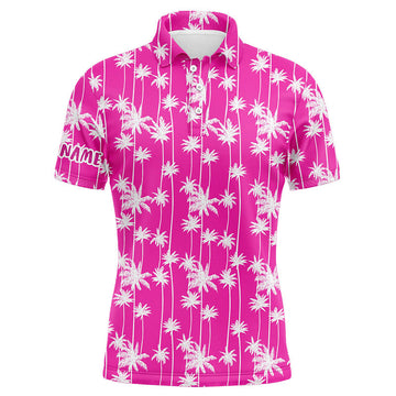 Herren Polo-Shirt mit Palmen-Design in Pink – Perfekt für Golf und Freizeit N6207
