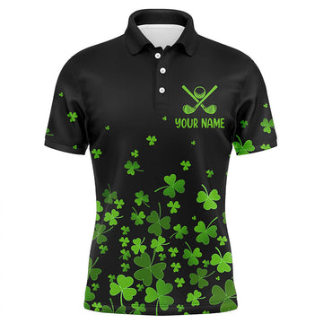 Herren Golf-Polo-Shirt mit individuellem grünen Kleeblatt-Motiv für den St. Patrick's Day – Schwarz gemustert N7183
