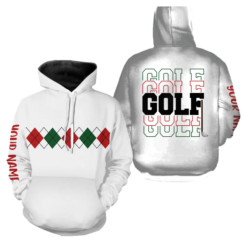 Weihnachtlicher Golf Hoodie mit grün-rotem Argyle-Muster – Individuell Gestaltbar N9022