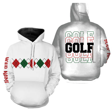 Weihnachtlicher Golf Hoodie mit grün-rotem Argyle-Muster – Individuell Gestaltbar N9022