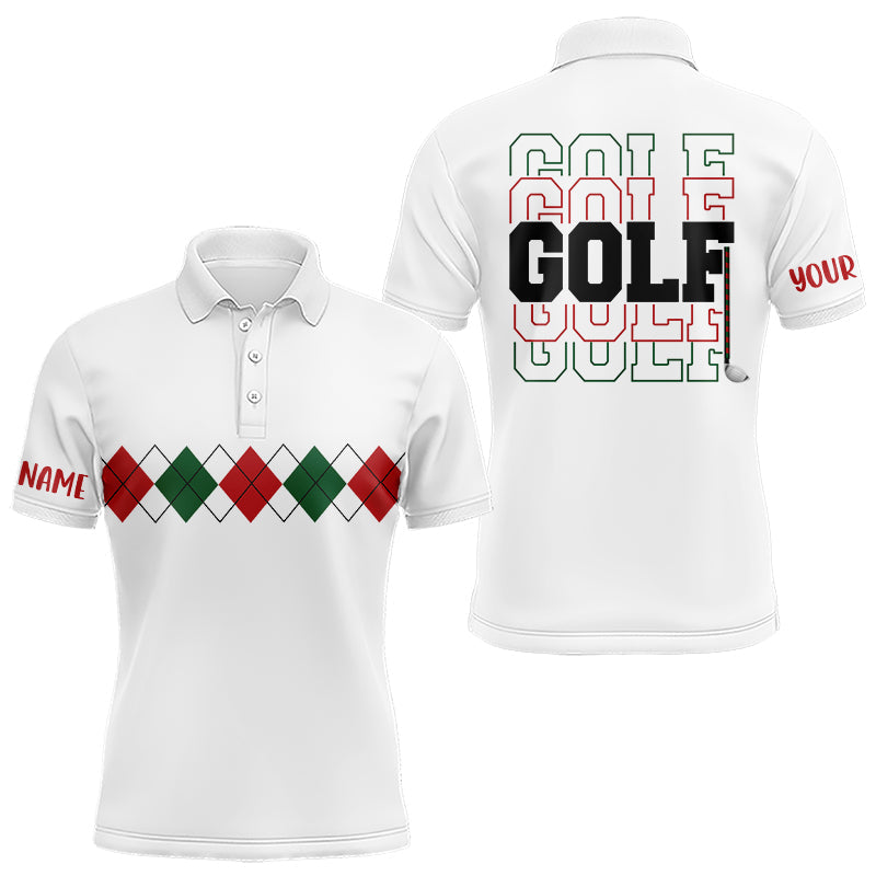 Weihnachtliches Argyle-Muster Polo-Shirt für Männer in Grün, Rot und Weiß – Individuelle Golf-Shirts für die festliche Saison N9022