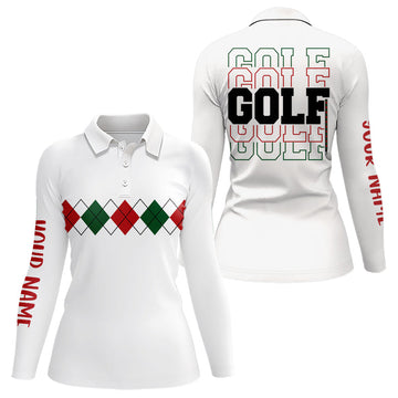 Weihnachtliches Argyle-Muster Golf-Polo-Shirt für Damen – Individuelle Xmas-Golfshirts in Grün, Rot und Weiß N9022