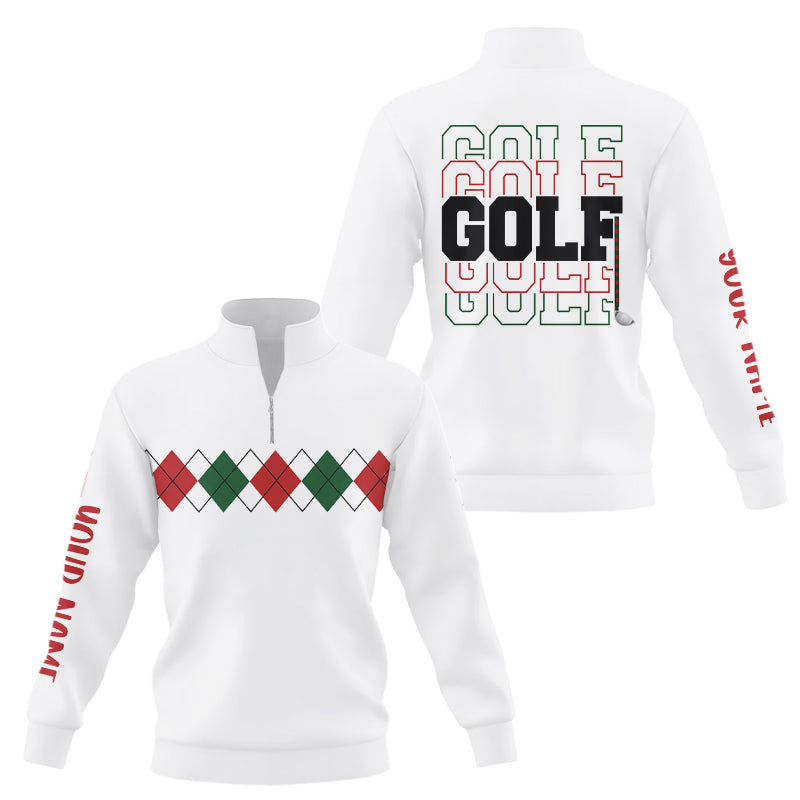 Weihnachtlicher Argyle-Design Golfpullover mit Viertelreißverschluss in Grün, Rot und Weiß – Individuelles Xmas Golf Sweatshirt N9022