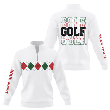 Weihnachtlicher Argyle-Design Golfpullover mit Viertelreißverschluss in Grün, Rot und Weiß – Individuelles Xmas Golf Sweatshirt N9022
