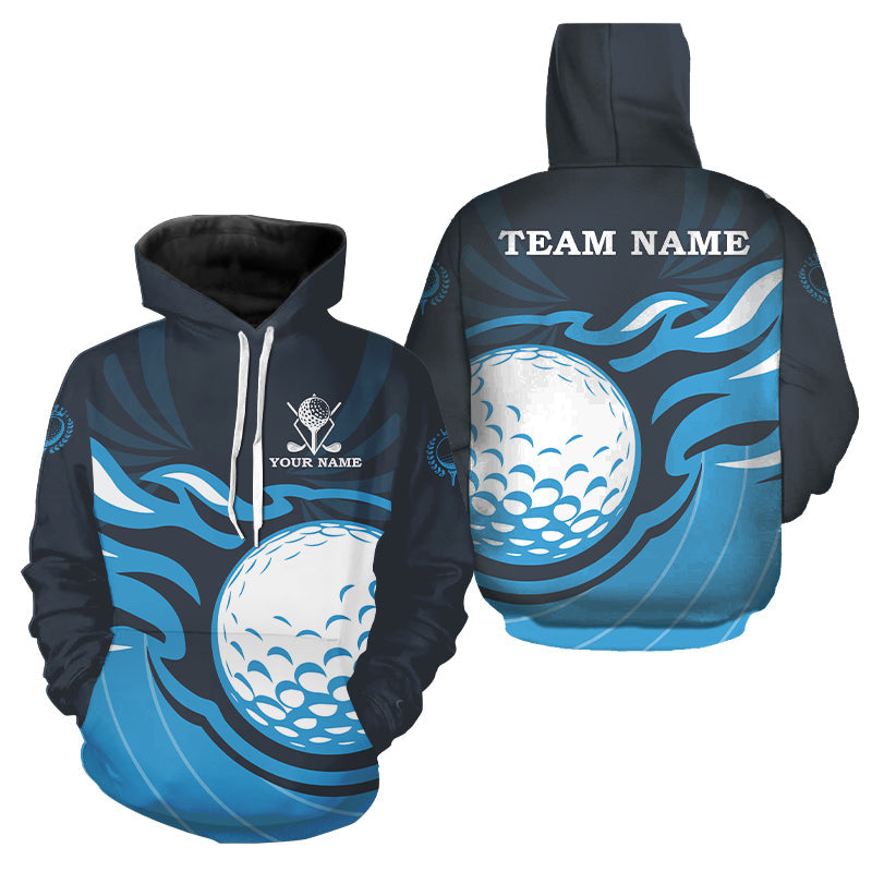 Personalisierte Golf-Hoodies mit Flammenmuster – Coole Golfgeschenke in Blau N9027